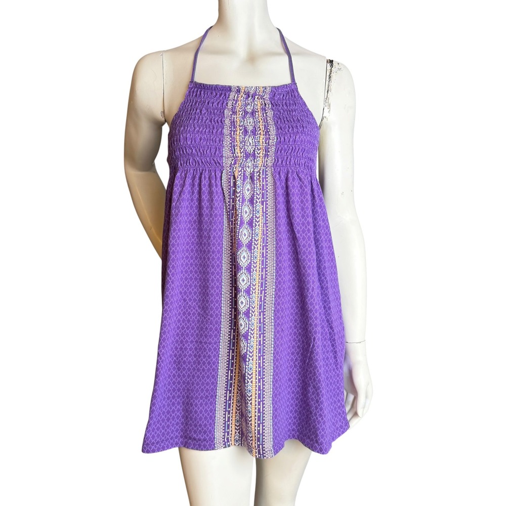 Old Navy Halter Tunic Smocked Babydoll Purple Boho Y2K Style Festival Top XL